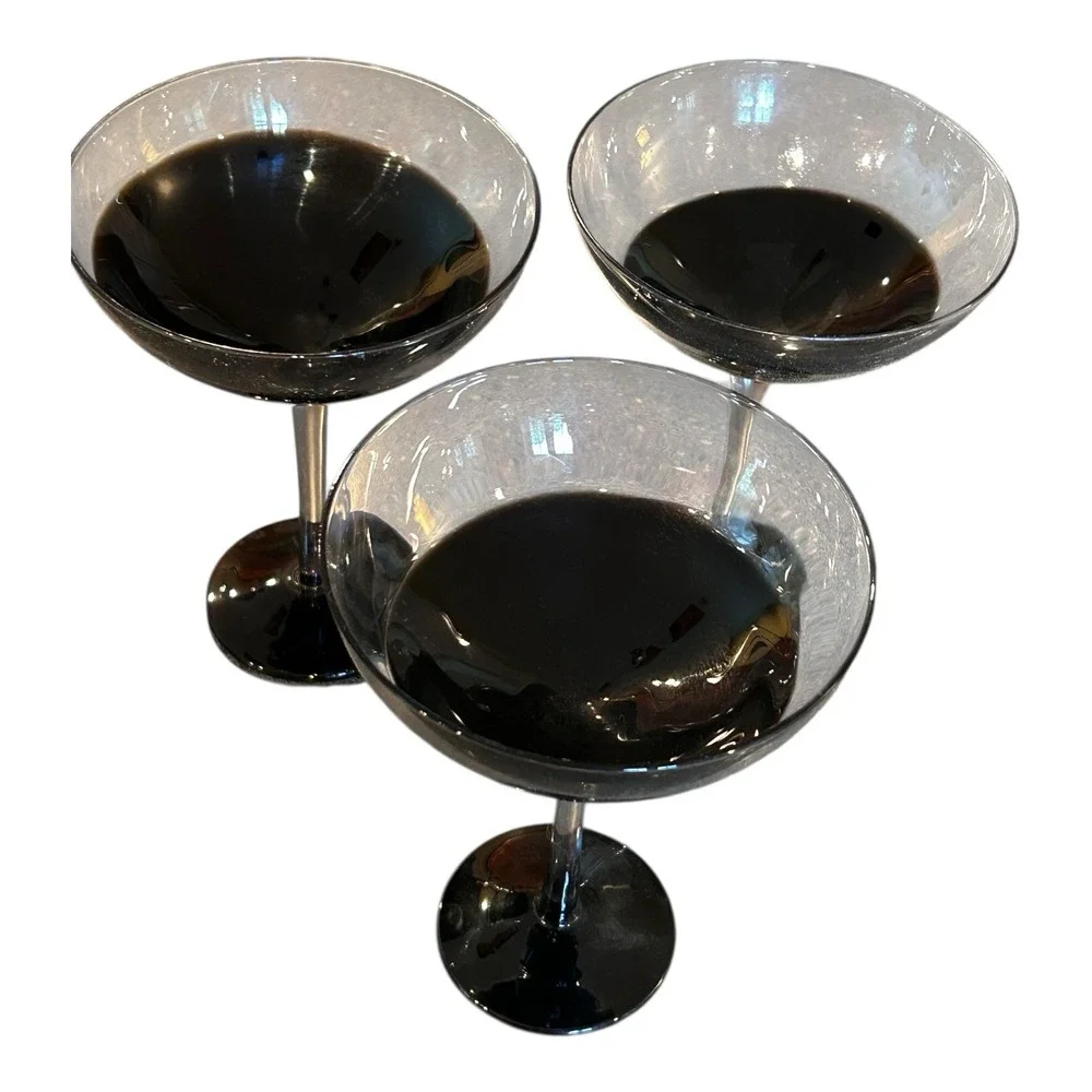 Pier 1 Elemental Black Martini/Margarita Hand Blown‎ Glasses set of 3